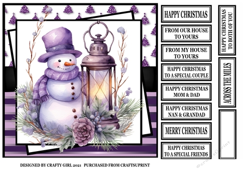PURPLE SNOWMAN AND LANTERN