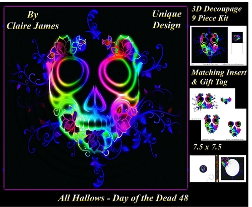 All Hallows Eve - The Day Of The Dead 48 - Special 3D Decoupage + Insert & Tag