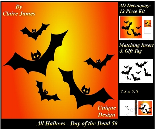 All Hallows Eve - The Day Of The Dead 58 - Special 3D Decoupage + Insert & Tag