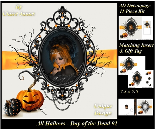 All Hallows Eve - The Day Of The Dead 91 - Special 3D Decoupage + Insert & Tag