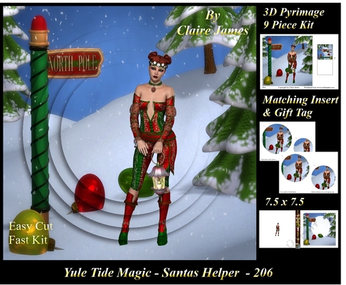 Yule Tide Magic - Santas Helper 206 - 3D Pyramid/pyrimage + Insert & Gift Tag