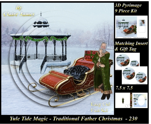 Yule Tide Magic - Traditional Father Christmas 230 - 3D Pyramid/pyrimage + Insert & Gift Tag
