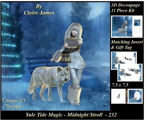 Yule Tide Magic - Midnight Stroll 232 - 3D Decoupage + Insert & Tag