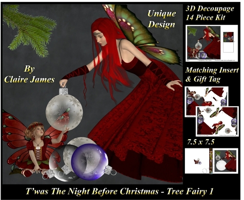 Twas The Night Before Christmas - Tree Fairy 1 - 3D Decoupage + Matching Insert & Tag 