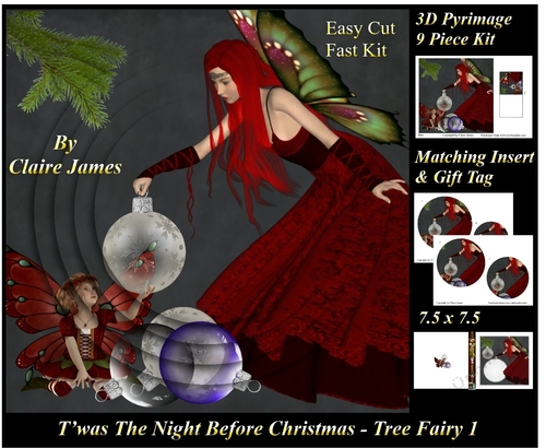 Twas The Night Before Christmas - Tree Fairy 1  - 3D Pyramid/pyramid + Matching Insert & Tag 