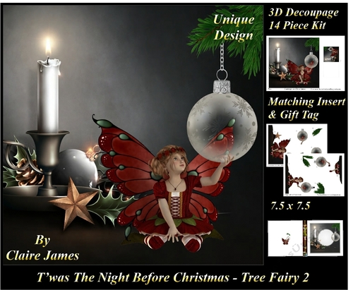 Twas The Night Before Christmas - Tree Fairy 2 - 3D Decoupage + Matching Insert & Tag 