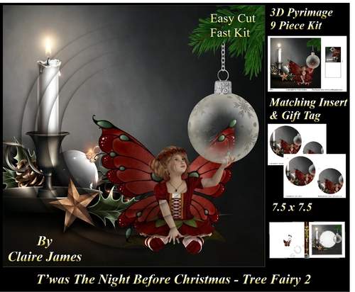 Twas The Night Before Christmas - Tree Fairy 2  - 3D Pyramid/pyramid + Matching Insert & Tag 