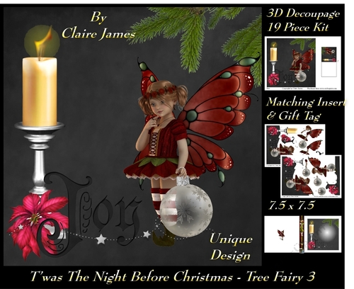Twas The Night Before Christmas - Tree Fairy 3 - 3D Decoupage + Matching Insert & Tag 