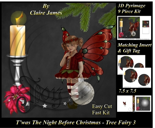Twas The Night Before Christmas - Tree Fairy 3  - 3D Pyramid/pyramid + Matching Insert & Tag 