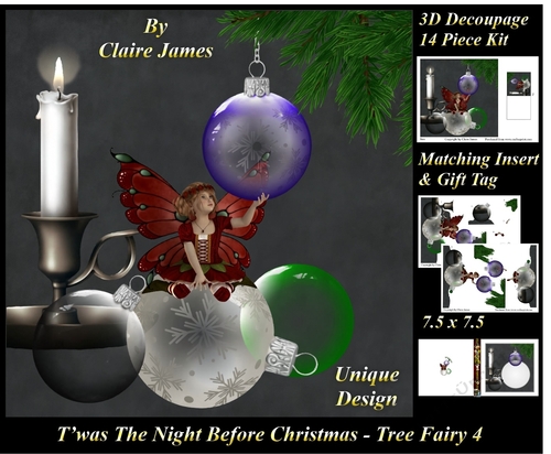 Twas The Night Before Christmas - Tree Fairy 4 - 3D Decoupage + Matching Insert & Tag 
