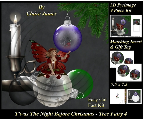 Twas The Night Before Christmas - Tree Fairy 4  - 3D Pyramid/pyramid + Matching Insert & Tag 