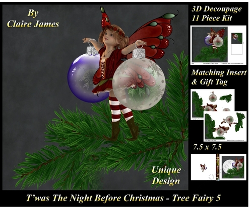 Twas The Night Before Christmas - Tree Fairy 5 - 3D Decoupage + Matching Insert & Tag 