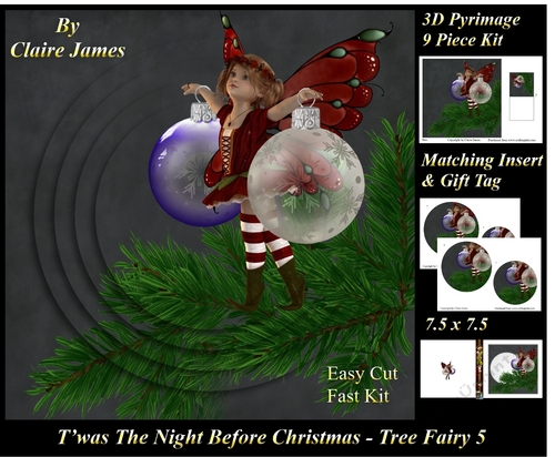 Twas The Night Before Christmas - Tree Fairy 5 - 3D Pyramid/pyramid + Matching Insert & Tag 