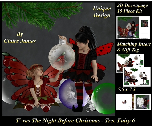 Twas The Night Before Christmas - Tree Fairy 6 - 3D Decoupage + Matching Insert & Tag 