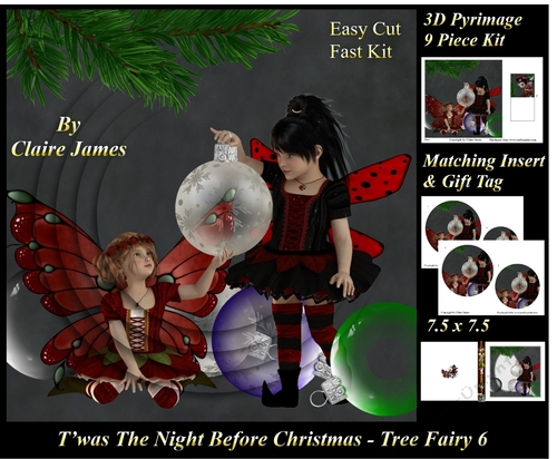 Twas The Night Before Christmas - Tree Fairy 6 - 3D Pyramid/pyramid + Matching Insert & Tag 
