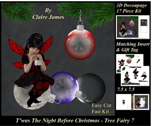 Twas The Night Before Christmas - Tree Fairy 7 - 3D Decoupage + Matching Insert & Tag 