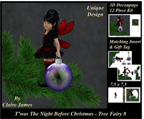 Twas The Night Before Christmas - Tree Fairy 8 - 3D Decoupage + Matching Insert & Tag 