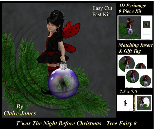 Twas The Night Before Christmas - Tree Fairy 8 - 3D Pyramid/pyramid + Matching Insert & Tag 