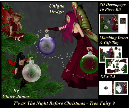 Twas The Night Before Christmas - Tree Fairy 9 - 3D Decoupage + Matching Insert & Tag 