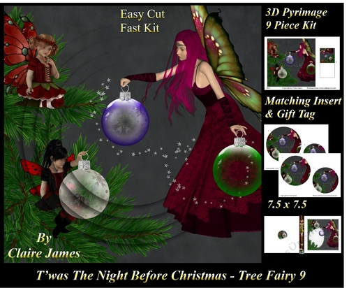 Twas The Night Before Christmas - Tree Fairy 9 - 3D Pyramid/pyramid + Matching Insert & Tag 