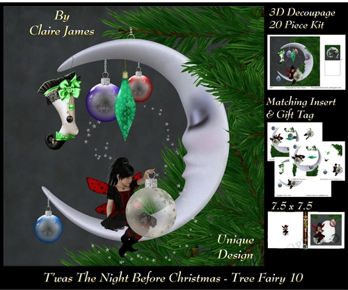 Twas The Night Before Christmas - Tree Fairy 10 - 3D Decoupage + Matching Insert & Tag 