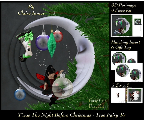 Twas The Night Before Christmas - Tree Fairy 10 - 3D Pyramid/pyramid + Matching Insert & Tag 