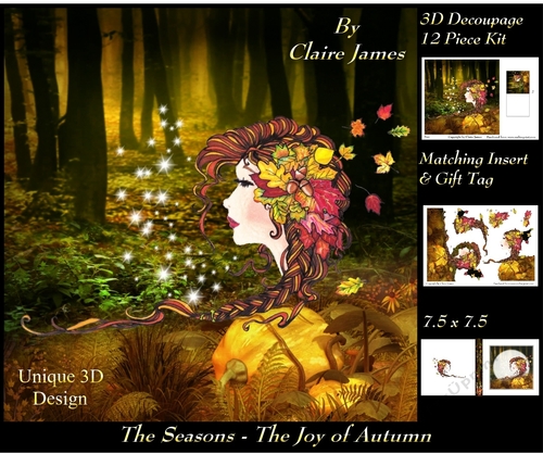 The Seasons - The Joy of Autumn - 3D Decoupage + Matching Insert & Tag 