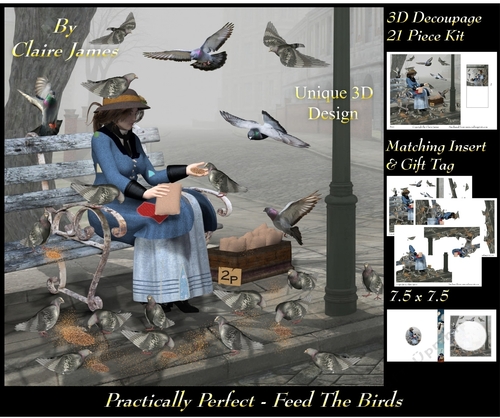 Fairy Tales - Practically Perfect - Feed The Birds - Special 3D Decoupage + Insert & Tag
