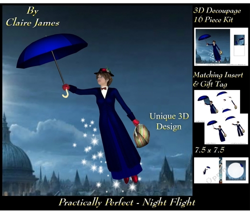 Fairy Tales - Practically Perfect - Night Flight - Special 3D Decoupage + Insert & Tag