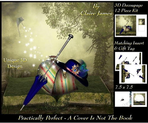 Fairy Tales - Practically Perfect - A Cover Is Not The Book - Special 3D Decoupage + Insert & Tag