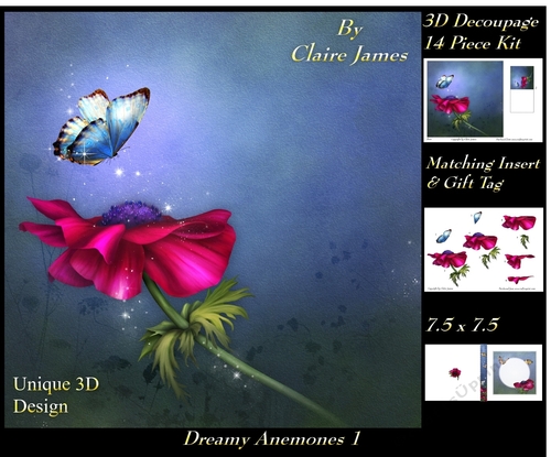 Dreamy Anemones 1 - Special 3D Decoupage + Insert & Tag