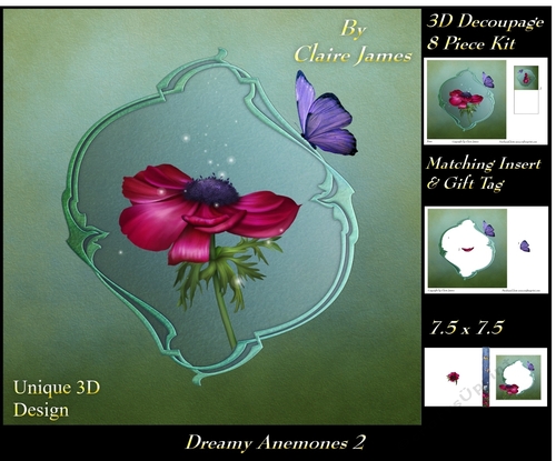 Dreamy Anemones 2 - Special 3D Decoupage + Insert & Tag