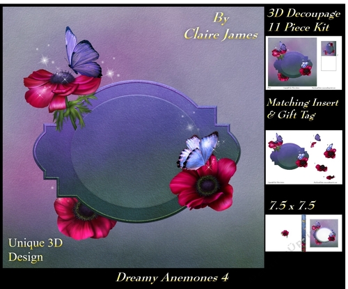 Dreamy Anemones 4 - Special 3D Decoupage + Insert & Tag