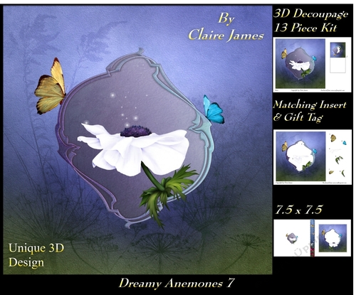 Dreamy Anemones 7 - Special 3D Decoupage + Insert & Tag