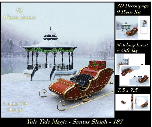 Yule Tide Magic - Santas Sleigh 187 - 3D Decoupage + Insert & Tag
