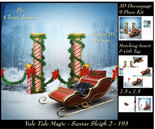 Yule Tide Magic - Santas Sleigh 2 193 - 3D Decoupage + Insert & Tag