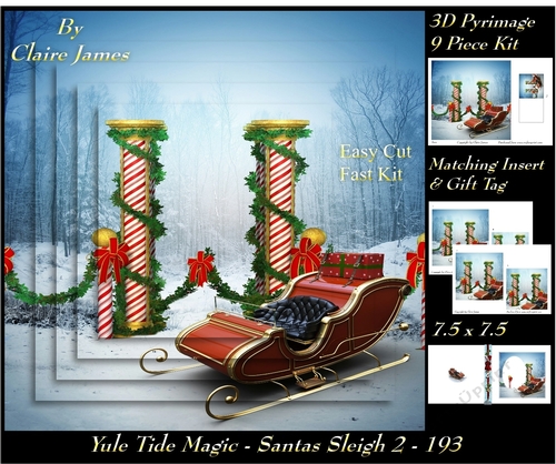Yule Tide Magic - Santas Sleigh 2 193 - 3D Pyramid/pyrimage + Insert & Gift Tag
