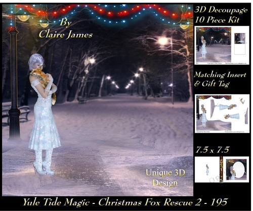 Yule Tide Magic 195 - Christmas Fox Rescue 2 - 3D Decoupage + Insert & Tag