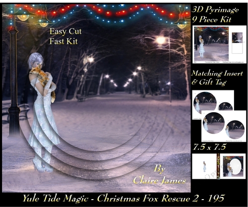 Yule Tide Magic 195 - Christmas Fox Rescue 2 - 3D Pyramid/pyrimage + Insert & Gift Tag