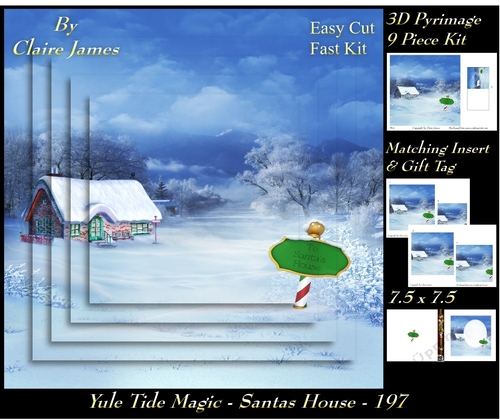 Yule Tide Magic 197 - Santas House - 3D Pyramid/pyrimage + Insert & Gift Tag