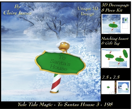 Yule Tide Magic 198 - Santas House 3 - 3D Decoupage + Insert & Tag