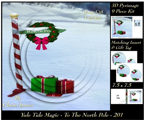 Yule Tide Magic 201 - To The North Pole - 3D Pyramid/pyrimage + Insert & Gift Tag
