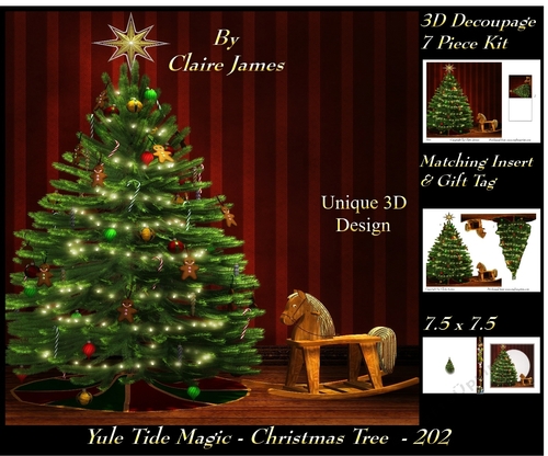 Yule Tide Magic 202 - Christmas Tree - 3D Decoupage + Insert & Tag