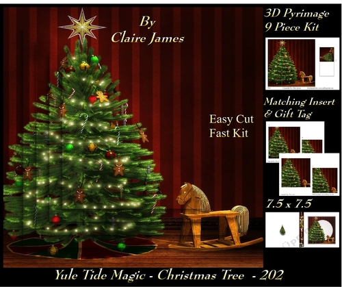 Yule Tide Magic 202 - Christmas Tree - 3D Pyramid/pyrimage + Insert & Gift Tag