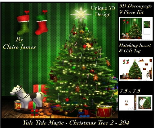 Yule Tide Magic 204 - Christmas Tree 2 - 3D Decoupage + Insert & Tag