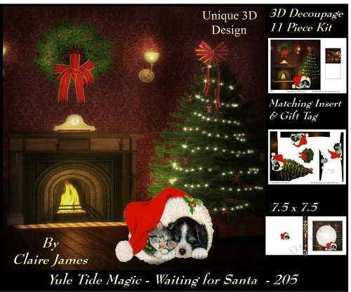 Yule Tide Magic 205 - Waiting for Santa - 3D Decoupage + Insert & Tag