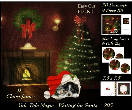 Yule Tide Magic 205 - Waiting for Santa - 3D Pyramid/pyrimage + Insert & Gift Tag