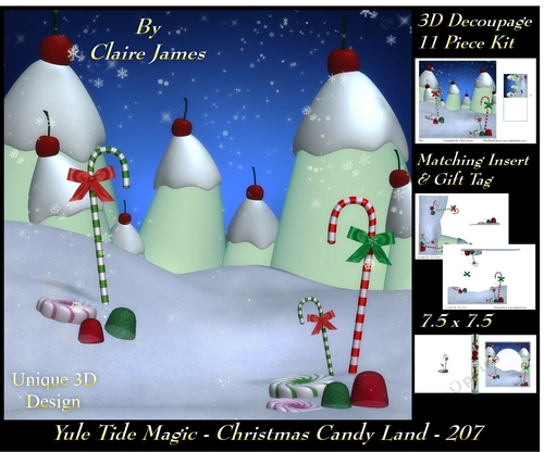 Yule Tide Magic 207 - Christmas Candy Land - 3D Decoupage + Insert & Tag