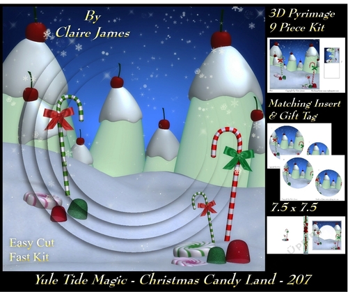 Yule Tide Magic 207 - Christmas Candy Land - 3D Pyramid/pyrimage + Insert & Gift Tag