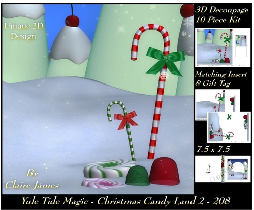 Yule Tide Magic 208 - Christmas Candy Land 2 - 3D Decoupage + Insert & Tag